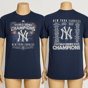 Vintage 2009 New York Yankees World Series Champions T-Shirt Navy Blue Size‎ LG